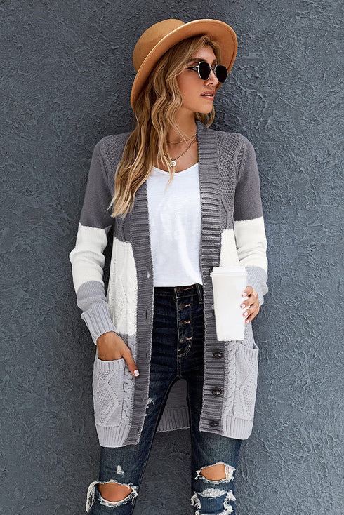 Front Pocket And Buttons Closure Cardigan